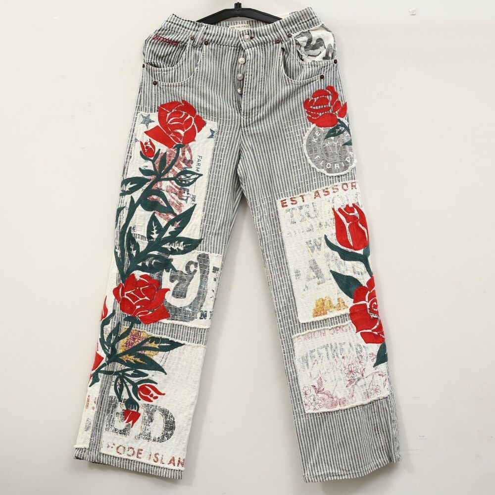 Free People We The Free Lost And Found Boyfriend Jeans Pants Patchwork XS 291084